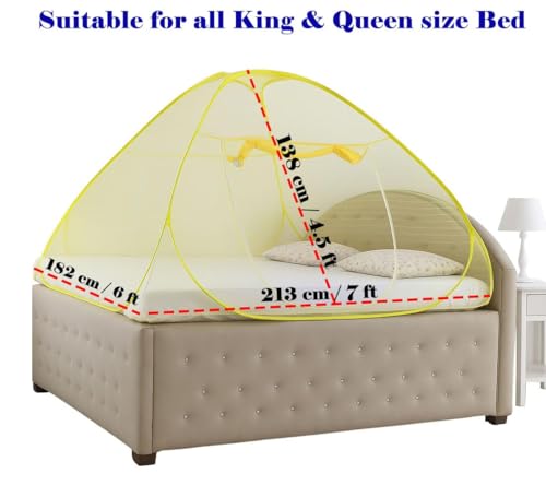 Image of Healthy Sleeping Pop up | Mosquito Net | Double Bed | King Size | Queen Size | Single Bed | Foldable Machardani | Polyester 30GSM Strong Net (Yellow)