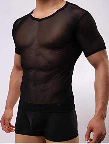 WINDAY Men's Sexy Underwear T-Shirt Long Sleeve Mesh Top Undershirt Nightwear2