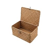 Wicker Storage Basket Woven Rattan Storage Box With Lids Seagrass Laundry Baskets Makeup Organizer For Bathroom, Living Room, Kitchen