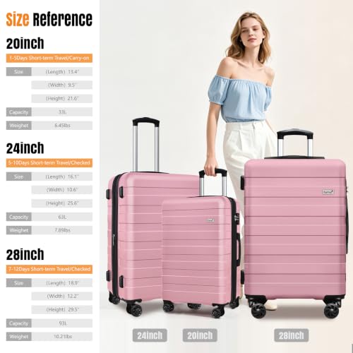 Image of KEYTANG Zebra Luggage Sets 3 Piece, 20 inch Carry On Luggage with Spinner Wheels, Hardside Business Travel Suitcase Set with TSA Lock, Lightweight Suitcase,20 /24 /28 inch,Pink