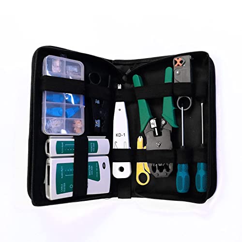 Terow KT-2171 11 in 1 Network Tool Kit-Network Crimping Tool 8P8C 6P6C 4P4C Plugs, Cat5/Cat5e Rj45 Rj11 connectors Cable Teser,Punchdown Tool, Cable Stripper Cutter Tool