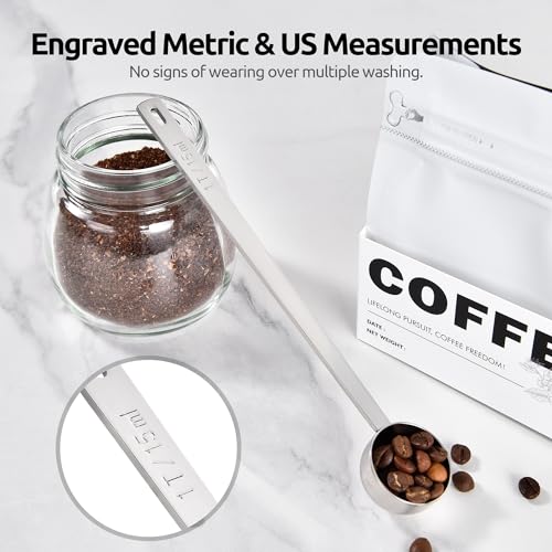 Image of U-Taste Coffee Scoop 1 Tablespoon: 18 /8 Stainless Steel Measuring Scooper for Ground Coffee, Bean, Powder, Espresso, 6.9in Long Handle Metal Meaure Spoon for Canister, Jar (1Tbsp /15ml, Silver)
