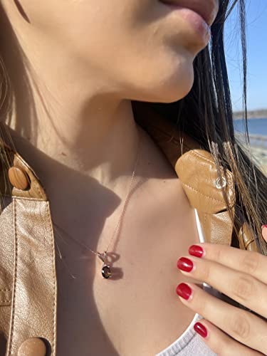 Le Vian Checkerboard Cut Brown Smoky Quartz V Bail Drop Oval Pendant Necklace For Women In 14K Rose Gold Plated 925 Sterling Silver On 18 Inch Cable Chain With Spring Ring #TOP3