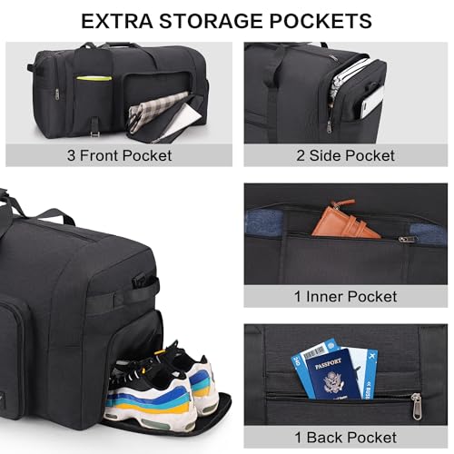 Extra Large Duffle Bag for Men, Collapsible and Foldable Travel Bag (80L, Black)