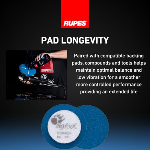 Image of RUPES 9.DA40H /6 Pack of 12 Blue D-A Coarse Cutting Foam Pads 40mm | Ideal for Paint Correction & Gloss Enhancement | Mild to Severe Defect Removal | Compatible with 1.5 inch Backing Plate