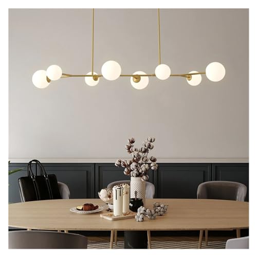 Lustre table à manger moderne LED, suspension de plafond boule de verre et dorée 110 cm
