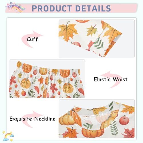 Fustylead Autumn Harvest Pumpkin Fall Leaves Fruit Cotton Pajama Sets 2 Piece PJ Top and Bottom Nightwear Set4