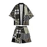 SZRXKJ Unisex Paisley und Polka Dots Design Patchwork Schwarz-Weiß Muster Kimono Set mit Shorts (Schwarz, XS)