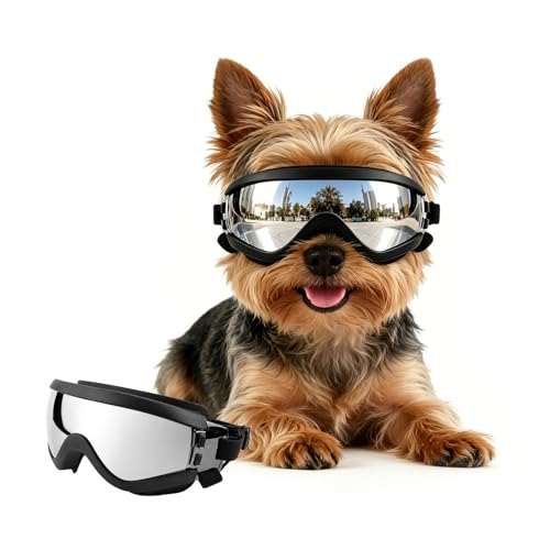 Billionchains Dog Goggles Small Breed with UV Protection Windproof Anti-Fog Dog Sunglasses Clear View Puppy Glasses for Walks/Car Rides/Motorcycle Riding/Bike Riding Small