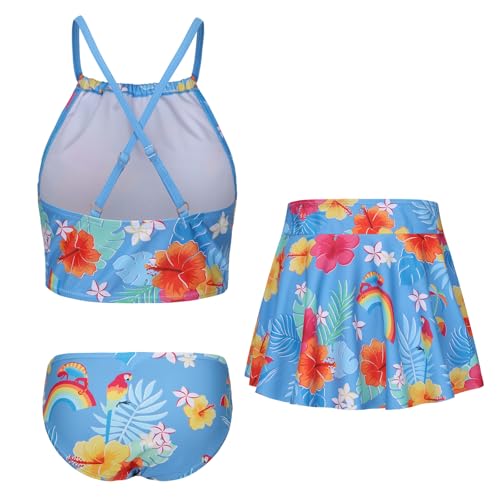Girls 3 Piece Swimsuits for Teen Girls Bikini Set with Skirt Hawaiian Bathing Suits Beach Swimwear 3-16 Years2