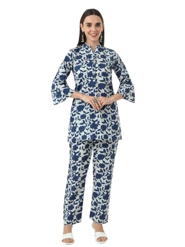 Image of Tissu Women's Plus Size Pure Cotton Grey Floral Tunic with Palazzo Co-ords