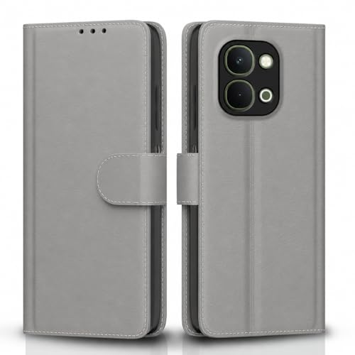 Image of Cover for Vivo T5x 5G / Y51 Pro 5G / iQOO Z11x 5G, Wallet Style, Leather Finish, Magnetic Closure, Inbuilt Stand, Card Pocket (Grey)