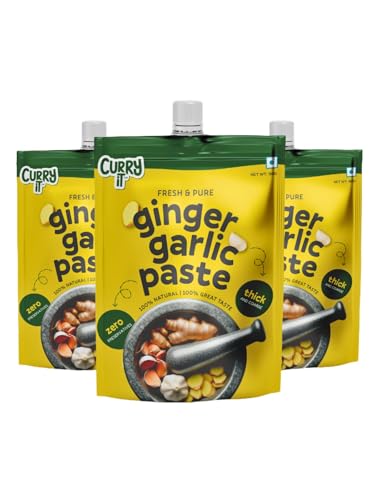 Image of CURRYiT Preservative Free Ginger Garlic Paste | Adrak Lahsun Paste for Cooking | Fresh & Pure | Homemade Taste & Quality | Thick & Coarse | 450g Pack of 3|