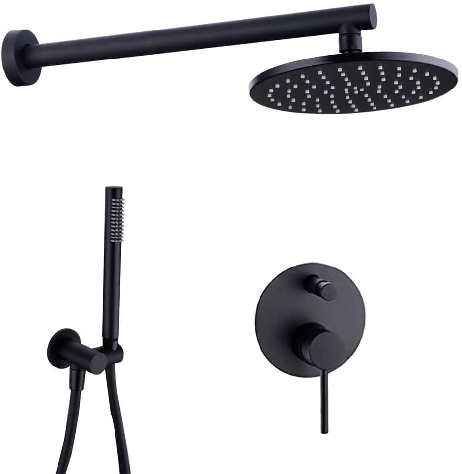 Robinet de douche en laiton avec tête ronde 8 pouces et inverseur mélangeur de baignoire