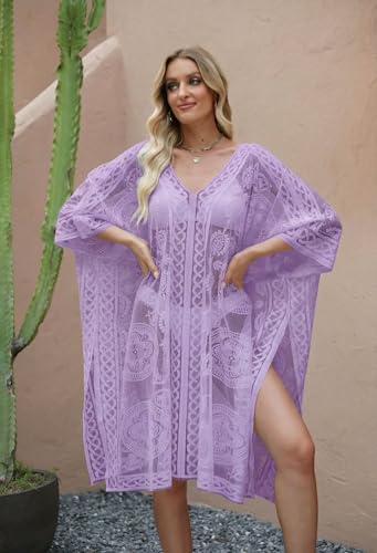 Image of Sexy Elegant Lace Beach Cover Up for Women, Bathing Suit Cover Up, V-Neck Swimsuit Coverup for Poolside, Seaside and Party