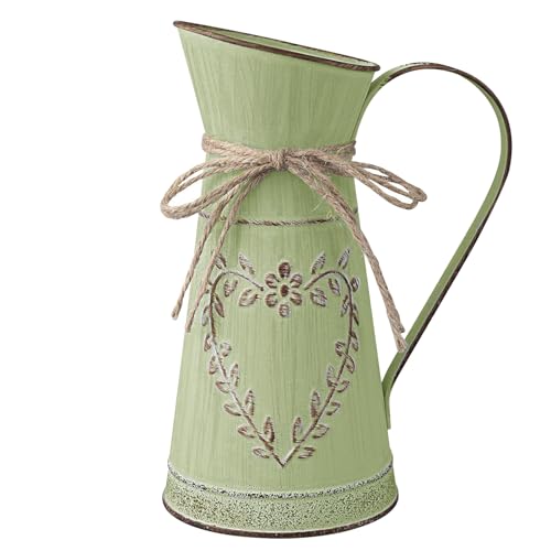 LOSYHU Pichet vintage en métal pour fleurs, pot à fleurs shabby chic, vase à fleurs galvanisé vert ferme avec poignée, vase décoratif rustique en métal pour décoration de jardin et de maison LOSYHU Pichet vintage en métal pour fleurs, pot à fleurs shabby chic, vase à fleurs galvanisé vert ferme avec poignée, vase décoratif rustique en métal pour décoration de jardin et de maison