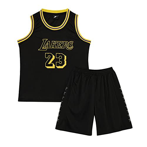 ISOVNUS Basketball Trikot Set für Jungen - 2-teilig: Trainings Ärmelloses Sport Top & Kurze Hose Kinder Basketball Outfit Jersey (9-10 Jahre XL Schwarz)
