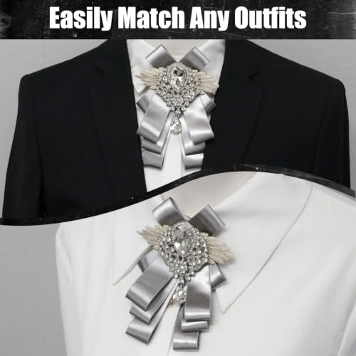 Image of Luckyvestir Womens Mens Bow Tie Ribbon Black Rhinestone Bow Ties Men Large Crystal Bowknot Bowtie for Wedding Party Banquet