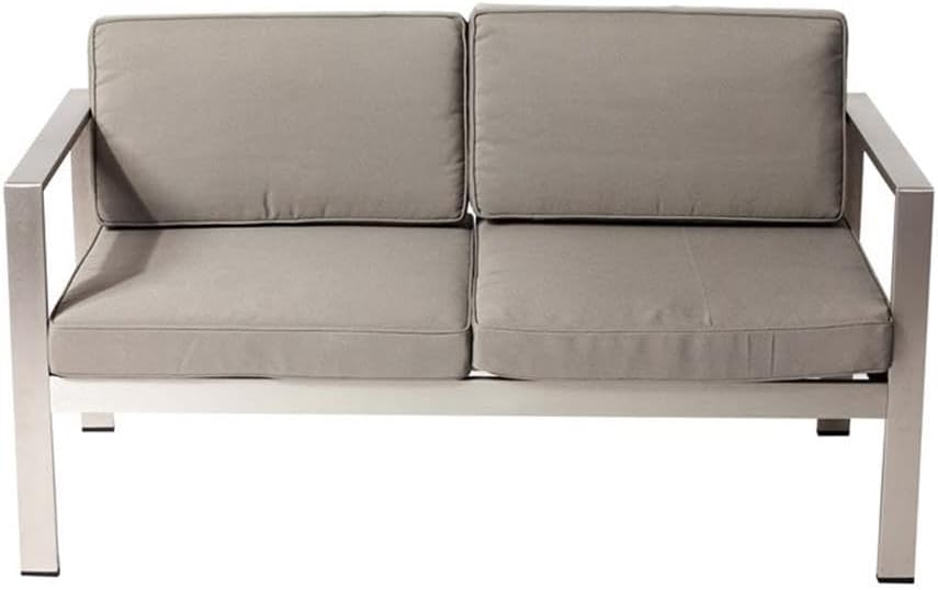 Pemberly Row Contemporary Outdoor Sofa, 54" Wide Aluminum Frame, Gray Finish, Water-Resistant Cushions in Taupe, Modern Style Patio Furniture for Outdoor Seating