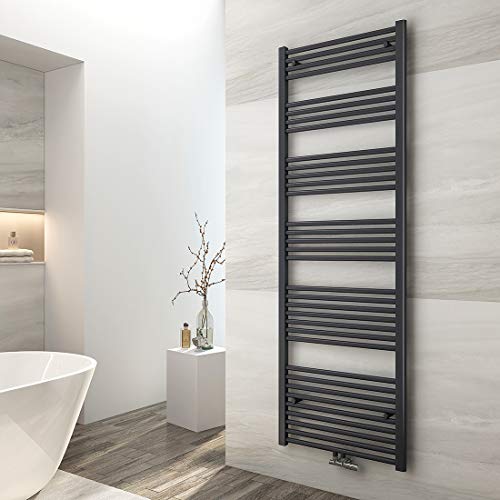 EMKE Badheizkörper Gerade 1800x600 mm - Handtuchheizkörper mit Mittelanschluss, Effizienter Handtuchwärmer Handtuchtrockner Heizkörper für Bad, Anthrazit, 860W