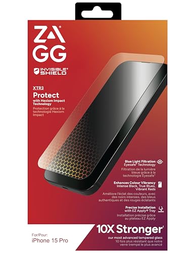 ZAGG InvisibleShield Glass XTR3 iPhone 15 Pro Screen Protector - Blue-Light Filtration 10X Stronger Scratch & Smudge-Resistant Surface Edge-to-Edge Protection Install Tray Included