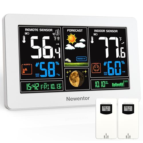 Image of Newentor Weather Station Wireless Indoor Outdoor Thermometer,White,2Sensor