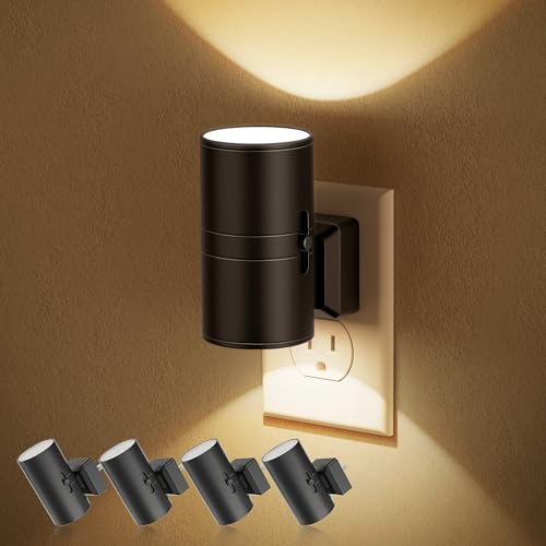 Image of Night Lights Plug into Wall, Dimmable Night Light Plug in, Modern Night Lights with Dusk to Dawn Light Sensor, Soft White 3000K, 0-100LM Adjustable Brightness Nightlight for Hallway Bedroom, 4 Pack