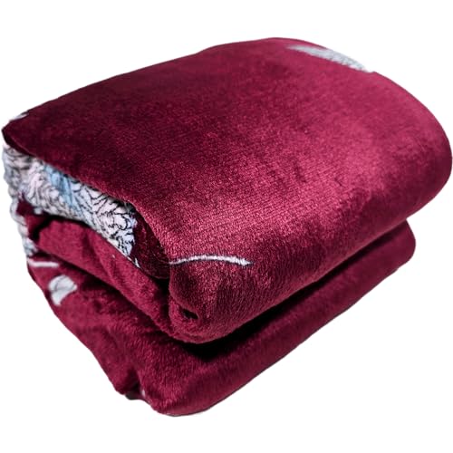 Image of Winter Premium Flannel Velvet Warm Duvet Cover Quilt Cover | Rajai Cover | Blanket Cover | Comforter Cover Single Size 60x100 inches Woollen (Maroon Flower, Single Bed)