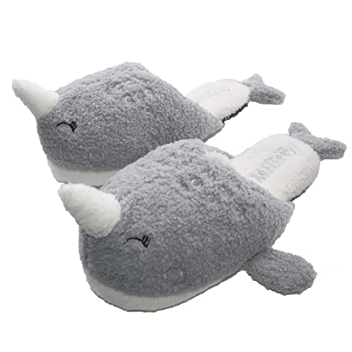 Millffy Whale Narwhal Floor Slippers - Soft House Slippers for Women, Electric USB Heated