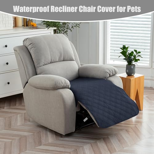Image of Genina Waterproof Recliner Chair Covers, Recliner Cover for Dog Pets Friendly, Washable Antislip Reclining Chair Cover Furniture Protector, Sofa Slipcover for Living Room(23.6inch /Navy Blue)