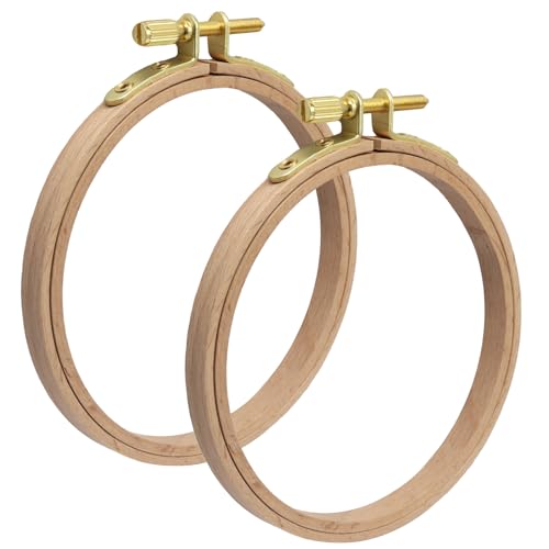 suiwotin 2pcs 4 Inch Embroidery Hoop - Beech Wood Cross Stitch Hoop Frame with Adjustable Brass Screw for Hand Embroidery & Display