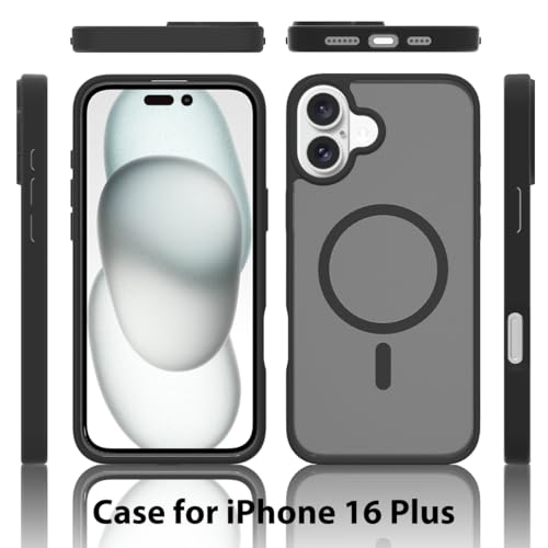 Image of Glassology Silicon Case for iPhone 16 Plus Frosted Magnetic Case - Matte Translucent TPU+PC Shockproof & Anti-Scratch Phone Cover with N52 Magnet Black