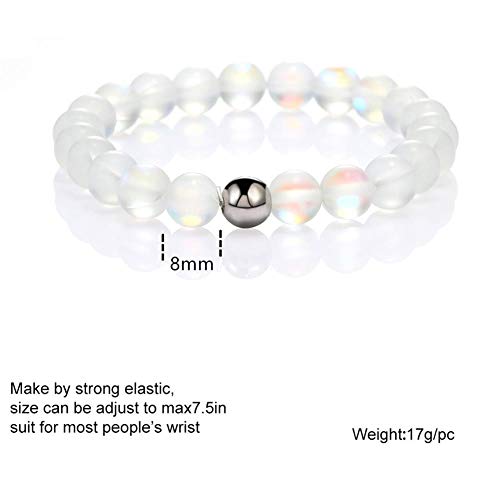 4Pcs Mystic Mermaid Beaded Stretch Bracelet Handmade Round Glass 8Mm Multicolor Matte Beads Elastic Bracelet Shining Moonstone Beads Wristband For Women Girl Valentines Jewelry(A) #TOP2