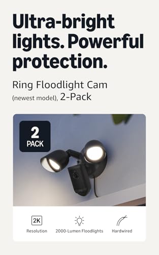 Image of Ring Floodlight Cam, Wired (newest model), Home or business security, Wide-Angle Retinal 2K Video, 6x Enhanced Zoom, Ultra-Bright Floodlights, 2-Pack, Black