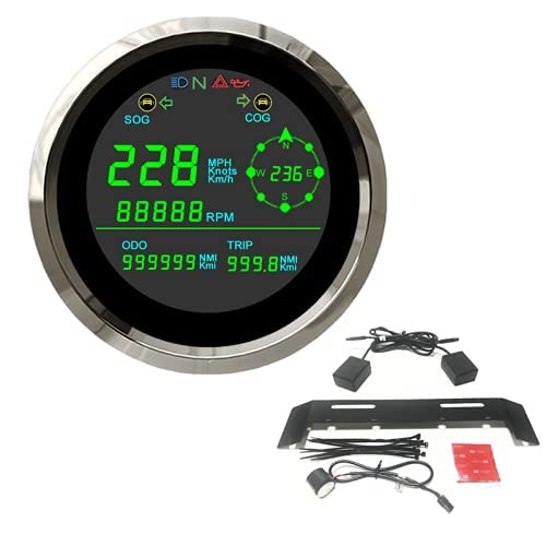 ELING Velocímetro GPS digital para motocicleta de 3-38 pulgadas, 299 Kmh MPH nudos con tacómetro de 19999 RPM con alarma, tipo universal para
