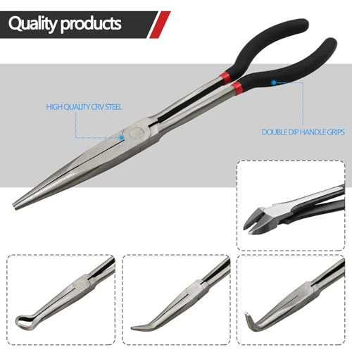 Image of 5-Piece 11 inch Extra Long Needle Nose Pliers Set, Premium CRV Steel
