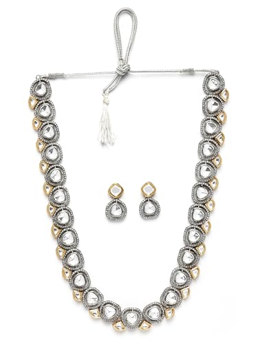 Image of Karatcart Gold Plated Green Crystal and Pearl Studded Kundan Rani-Haar Necklace Set for Women