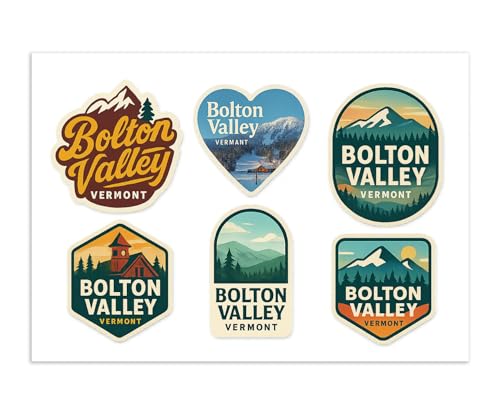 Bolton Valley Vermont Sticker Sheet - 6 Pack Mountain Ski Resort Travel Decals for Laptops Water Bottles Luggage