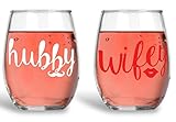 Hubby and Wifey Couples Sets - Funny 15oz Crystal Wine Glass - Stemless Wine Glasses - Perfect idea for Wedding and Anniversaries Gifts