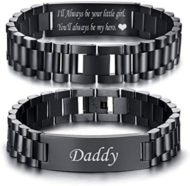 VNOX Dad Bracelet for Men Personalized Dad Jewelry Fathers Gifts for Dad Daddy Father Form Daughter for Father Day Birthday Day Masculine Width Band Stainless Steel Link Bracelet