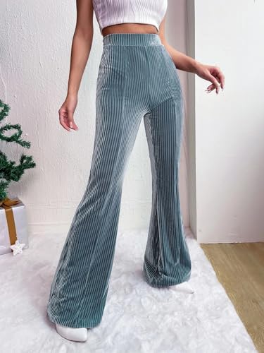 Velvet Flared Pants for Women Fall Winter High Elastic Waist Lounge Trousers Striped Palazzo Pants4
