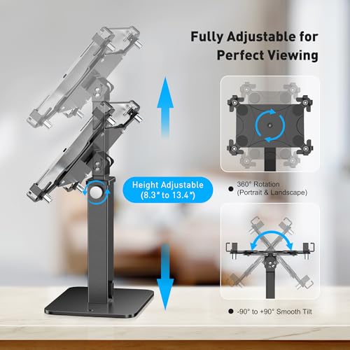 Image of AboveTEK Anti-Theft iPad Kiosk Stand, 360 Rotation & Adj. Height 8.3 inch-13.4 inch, Heavy-Duty Steel & Aluminum, Fits 9.7 inch-13 inch Tablets, Security Retail POS Tablet Stand for Business & Commercial Use