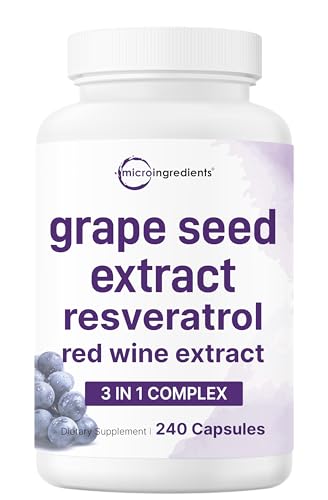 Micro Ingredients Grape Seed Extract, 240 Capsules | 3-in-1 Antioxidant Blend with Resveratrol & Red...