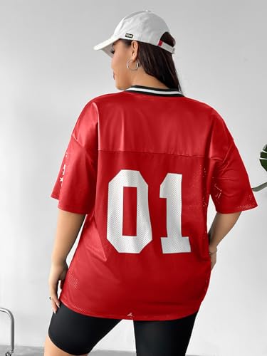 Verdusa Women's Plus Size Jersey T Shirts Hip Hop Short Sleeve Oversized Tee Tops Streetwear2