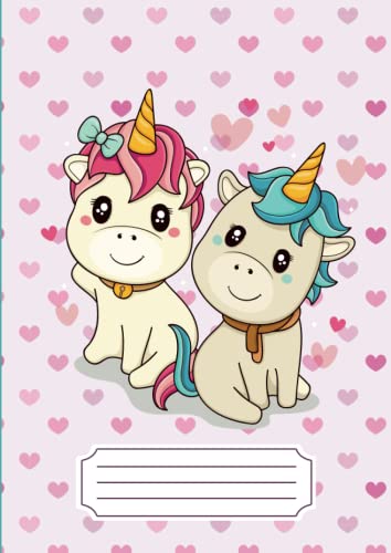 Quaderno a quadretti 1cm unicorno cuori: Quadernone A4 per la prima elementare 10 mm di lato Formato grande 110 pagine