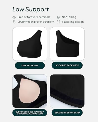 Image of PAVOI ACTIVE Asymmetrical Sports One Shoulder Bra for Women - Low Support One Strap Bra Workout Top Removable Pads - FlexFlow