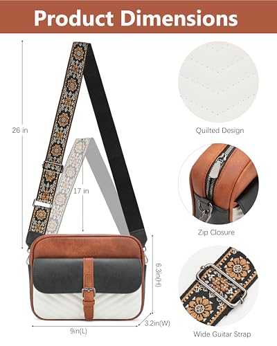 Image of Crossbody Bags for Women,Multi-Pocket Leather Crossbody Purse | RFID Blocking Pockets,Fits iPad,Adjustable Wide Strap,Quilted Exterior,8 Card Slots,Gift Ready