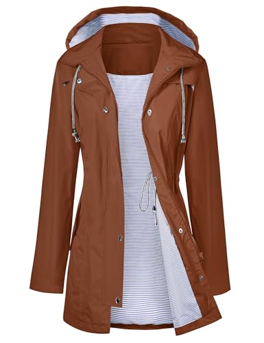 Image of LOMON Raincoat Women Waterproof Long Hooded Trench Coats Lined Windbreaker Travel Jacket S-XXL