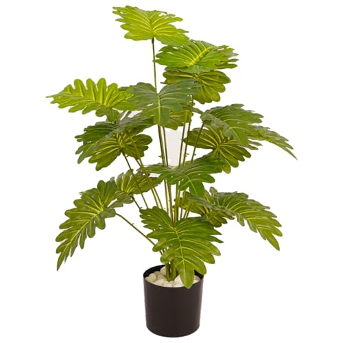Image of ARICK Decor 2.1Ft Artificial Philodendron Plant with 18 Leaves, 65cm Tall Faux Tropical Heart-Leaf Potted Tree in Black Pot, Realistic Large Silk Leaf Fake Plant for Living Room, Office & Home Decor