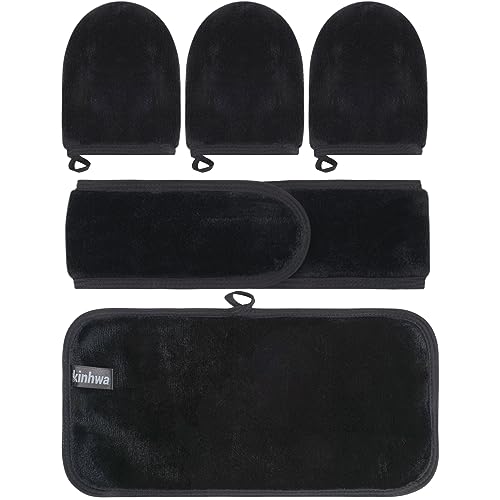 KinHwa Guante desmaquillante de microfibra supersuave, reutilizable, para limpieza facial y cosmética, color negro